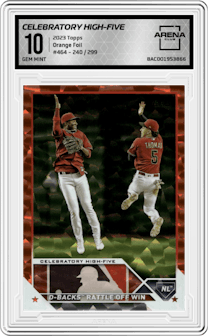Celebratory High-Five from the 2023 Topps Series 2 set featuring a Orange Foil parallel graded by Arena Club and given an overall grade of 10.