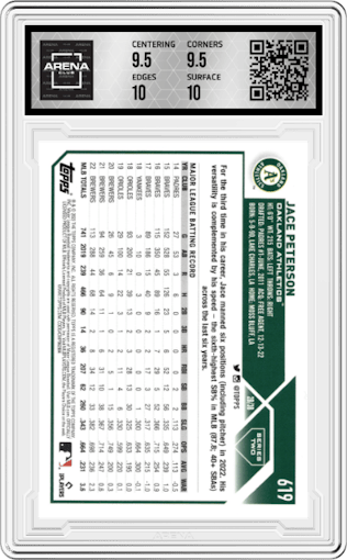 Jace Peterson from the 2023 Topps Series 2 set graded by Arena Club and given an overall grade of 10.