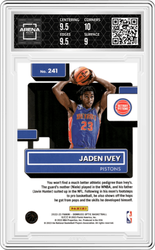 Jaden Ivey from the 2022-23 Panini Donruss Optic  set graded by Arena Club and given an overall grade of 9.5.