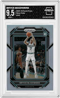 Bryce McGowens from the 2022-23 Panini Prizm  set featuring a Silver Prizm parallel graded by Arena Club and given an overall grade of 9.5.