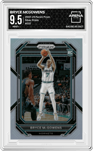 Bryce McGowens from the 2022-23 Panini Prizm  set featuring a Silver Prizm parallel graded by Arena Club and given an overall grade of 9.5.