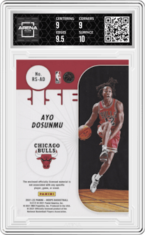 Ayo Dosunmu from the 2021-22 Panini NBA Hoops set graded by Arena Club and given an overall grade of 9.5.