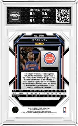 Jaden Ivey from the 2022-23 Panini Prizm  set graded by Arena Club and given an overall grade of 9.5.