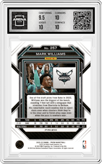 Mark Williams from the 2022-23 Panini Prizm  set featuring a Pink Ice parallel graded by Arena Club and given an overall grade of 10.