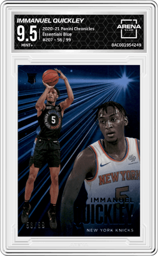 Immanuel Quickley from the 2020-21 Panini Chronicles set featuring a Blue parallel graded by Arena Club and given an overall grade of 9.5.