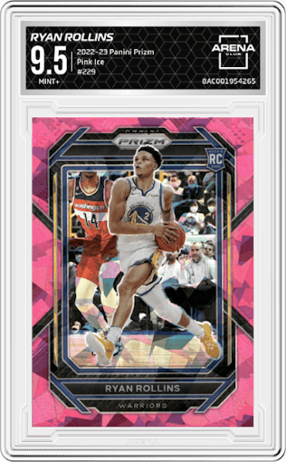 Ryan Rollins from the 2022-23 Panini Prizm  set featuring a Pink Ice parallel graded by Arena Club and given an overall grade of 9.5.