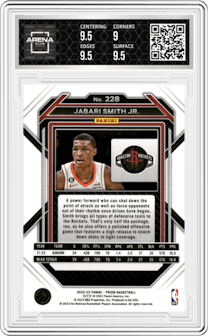 Jabari Smith Jr. from the 2022-23 Panini Prizm  set graded by Arena Club and given an overall grade of 9.5.