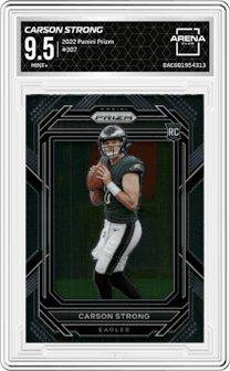 Carson Strong from the 2022 Panini Prizm set graded by Arena Club and given an overall grade of 9.5.