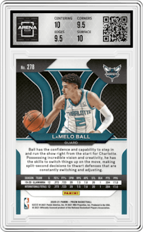 LaMelo Ball from the 2020-21 Panini Prizm set graded by Arena Club and given an overall grade of 10.