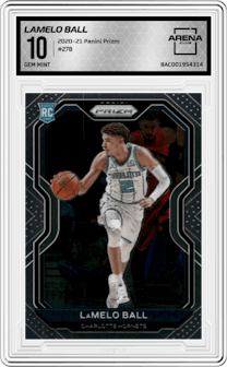 LaMelo Ball from the 2020-21 Panini Prizm set graded by Arena Club and given an overall grade of 10.