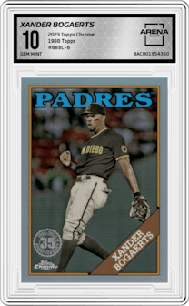 Xander Bogaerts from the 2023 Topps Chrome set graded by Arena Club and given an overall grade of 10.