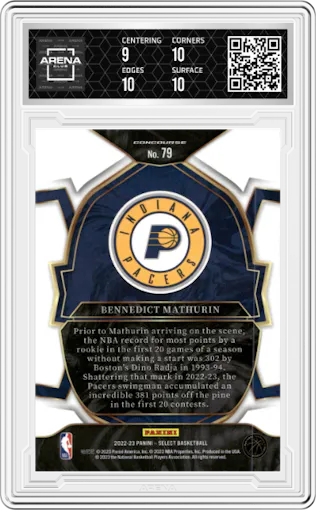 Bennedict Mathurin from the 2022-23 Panini Select set graded by Arena Club and given an overall grade of 9.5.