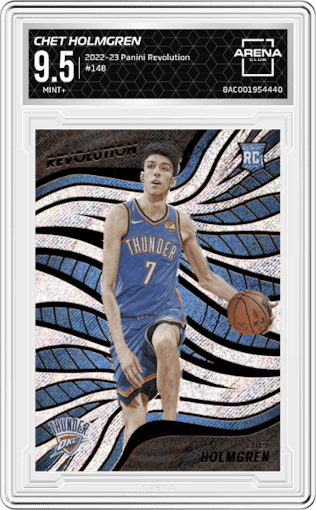 Chet Holmgren from the 2022-23 Panini Revolution  set graded by Arena Club and given an overall grade of 9.5.