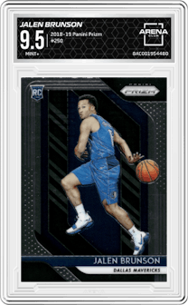 Jalen Brunson from the 2018-19 Panini Prizm set graded by Arena Club and given an overall grade of 9.5.