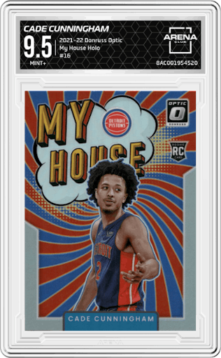 Cade Cunningham from the 2021-22 Panini Donruss Optic set featuring a Holo parallel graded by Arena Club and given an overall grade of 9.5.