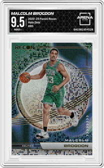 Malcolm Brogdon from the 2022-23 Panini Recon set featuring a Holo Dots parallel graded by Arena Club and given an overall grade of 9.5.