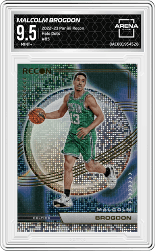 Malcolm Brogdon from the 2022-23 Panini Recon set featuring a Holo Dots parallel graded by Arena Club and given an overall grade of 9.5.