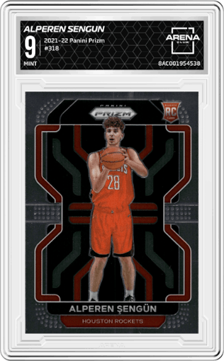 Alperen Sengun from the 2021-22 Panini Prizm  set graded by Arena Club and given an overall grade of 9.