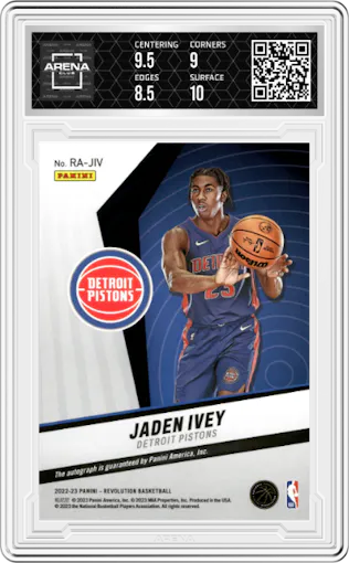Jaden Ivey from the 2022-23 Panini Revolution  set graded by Arena Club and given an overall grade of 9.