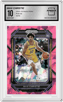 Max Christie from the 2022-23 Panini Prizm  set featuring a Pink Ice parallel graded by Arena Club and given an overall grade of 10.