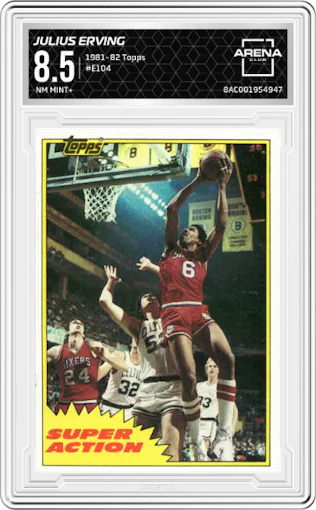 Julius Erving from the 1981-82 Topps  set graded by Arena Club and given an overall grade of 8.5.