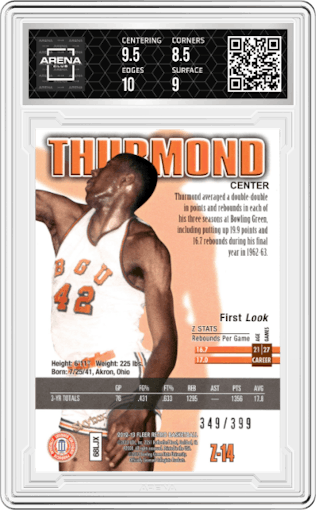 Nate Thurmond from the 2012-13 Fleer Retro set graded by Arena Club and given an overall grade of 9.