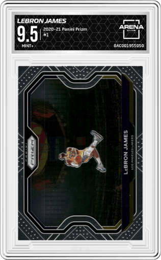 LeBron James from the 2020-21 Panini Prizm set graded by Arena Club and given an overall grade of 9.5.