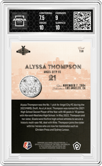 Alyssa Thompson from the 2023 Parkside NWSL Vol. 1 Soccer set graded by Arena Club and given an overall grade of 8.