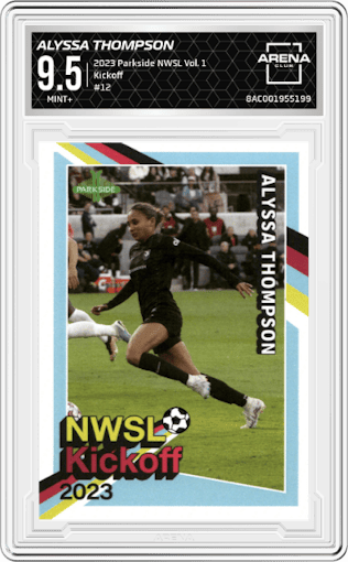 Alyssa Thompson from the 2023 Parkside NWSL Vol. 1 set graded by Arena Club and given an overall grade of 9.5.