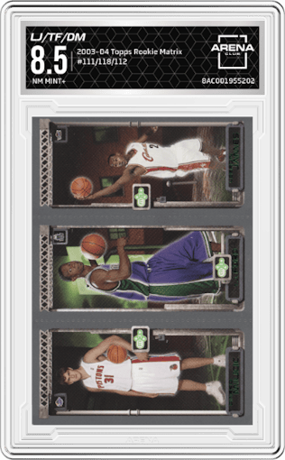 LeBron James/T.J. Ford/Darko Milicic
 from the 2003-04 Topps Rookie Matrix set graded by Arena Club and given an overall grade of 8.5.