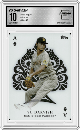 Yu Darvish from the 2023 Topps set graded by Arena Club and given an overall grade of 10.