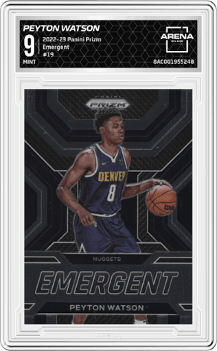  Peyton Watson from the 2022-23 Panini Prizm  set graded by Arena Club and given an overall grade of 9.