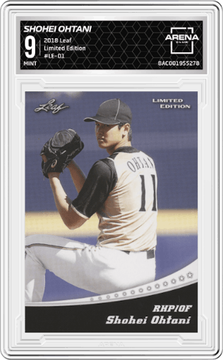 Shohei Ohtani from the 2018 Leaf set graded by Arena Club and given an overall grade of 9.
