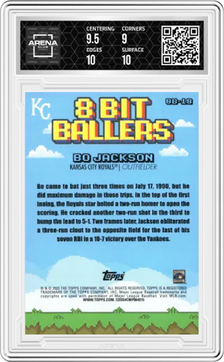  Bo Jackson from the 2023 Topps Big League set graded by Arena Club and given an overall grade of 9.5.