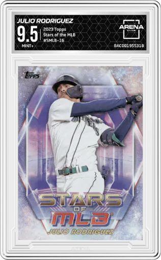 Julio Rodriguez from the 2023 Topps  set graded by Arena Club and given an overall grade of 9.5.