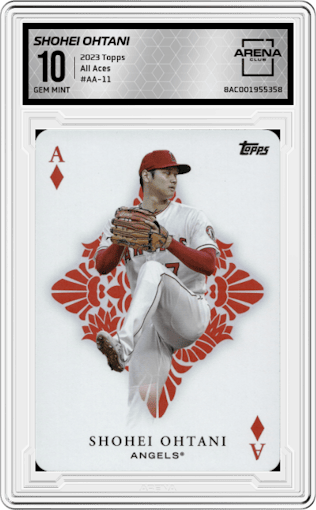 Shohei Ohtani from the 2023 Topps  set graded by Arena Club and given an overall grade of 10.
