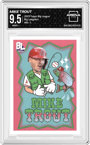 Mike Trout from the 2023 Topps Big League set graded by Arena Club and given an overall grade of 9.5.