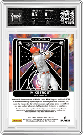 Mike Trout from the 2022 Donruss Optic set graded by Arena Club and given an overall grade of 9.5.