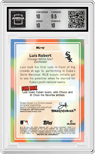  Luis Robert from the 2023 Topps Big League set graded by Arena Club and given an overall grade of 10.