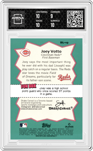 Joey Votto from the 2023 Topps Big League set graded by Arena Club and given an overall grade of 9.5.