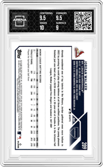 Jordan Walker from the 2023 Topps Chrome set graded by Arena Club and given an overall grade of 9.5.