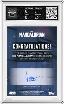 X-Wing from the 2022 Topps Chrome Star Wars The Mandalorian Beskar Edition set graded by Arena Club and given an overall grade of 9.