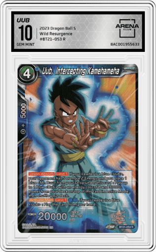 Uub, Intercepting Kamekameha from the 2023 Dragon Ball S set graded by Arena Club and given an overall grade of 10.