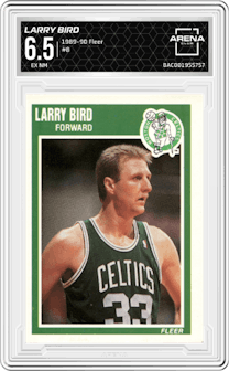 Larry Bird from the 1989-90 Fleer set graded by Arena Club and given an overall grade of 6.5.
