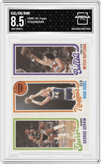 George Gervin/Dan Issel/Mitch Kupchak from the 1980-81 Topps set graded by Arena Club and given an overall grade of 8.5.