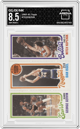 George Gervin/Dan Issel/Mitch Kupchak from the 1980-81 Topps set graded by Arena Club and given an overall grade of 8.5.