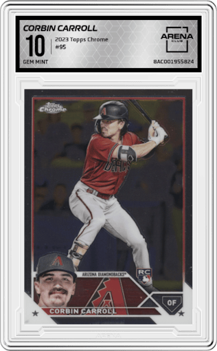 Corbin Carroll from the 2023 Topps Chrome set graded by Arena Club and given an overall grade of 10.