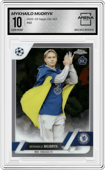 Mykhailo Mudryk from the 2022-23 Topps Chrome UEFA Club Competitions set graded by Arena Club and given an overall grade of 10.