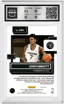 Josh Minott from the 2022-23 Panini Donruss Optic  set featuring a Pink Velocity parallel graded by Arena Club and given an overall grade of 10.