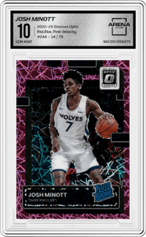 Josh Minott from the 2022-23 Panini Donruss Optic  set featuring a Pink Velocity parallel graded by Arena Club and given an overall grade of 10.